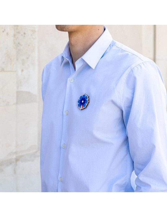 Broche en bois Bleuet de France x Reine Mère