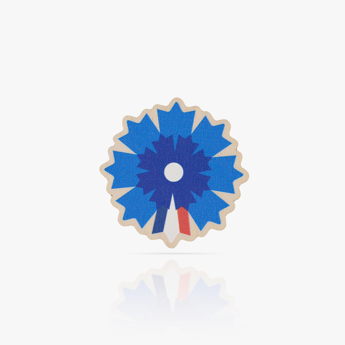 Broche en bois Bleuet de France x Reine Mère