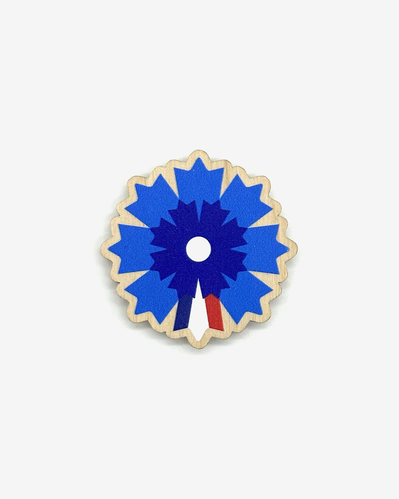 Broche en bois Bleuet de France x Reine Mère