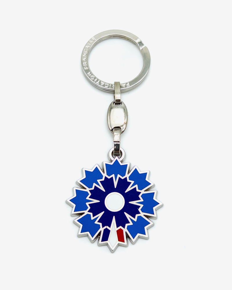 Porte-clé argenté Bleuet de France - Pétale tricolore