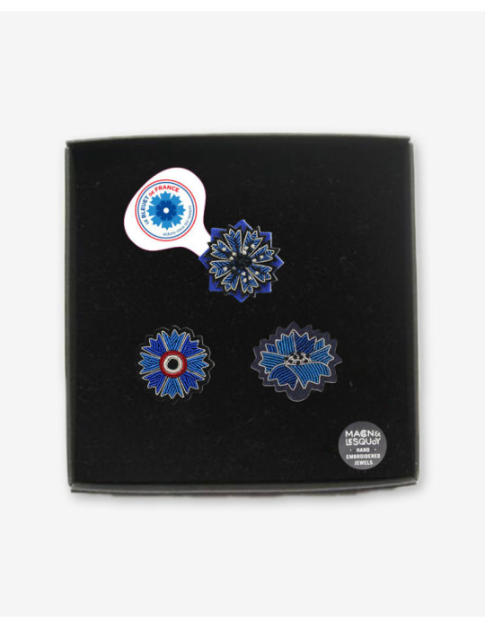 Coffret de 3 broches brodées